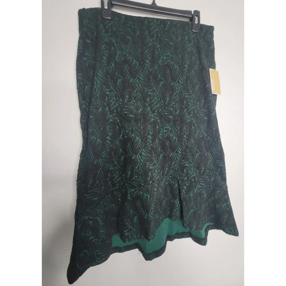 Michael‎ Kors Pencil Skirt Womens Large Green Black Floral Leaf Ruffle Mermaid